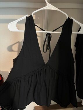 American Eagle Outfitters Black V-Neck Peplum Tank Top